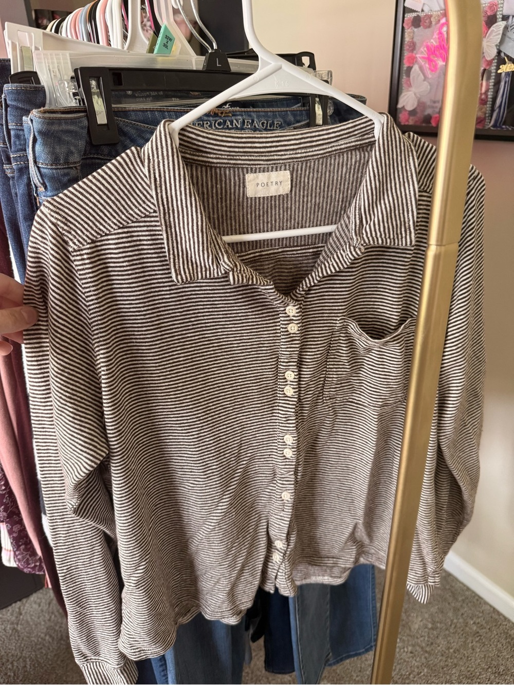 Poetry Brown & White Striped Button-Front Collared Shirt